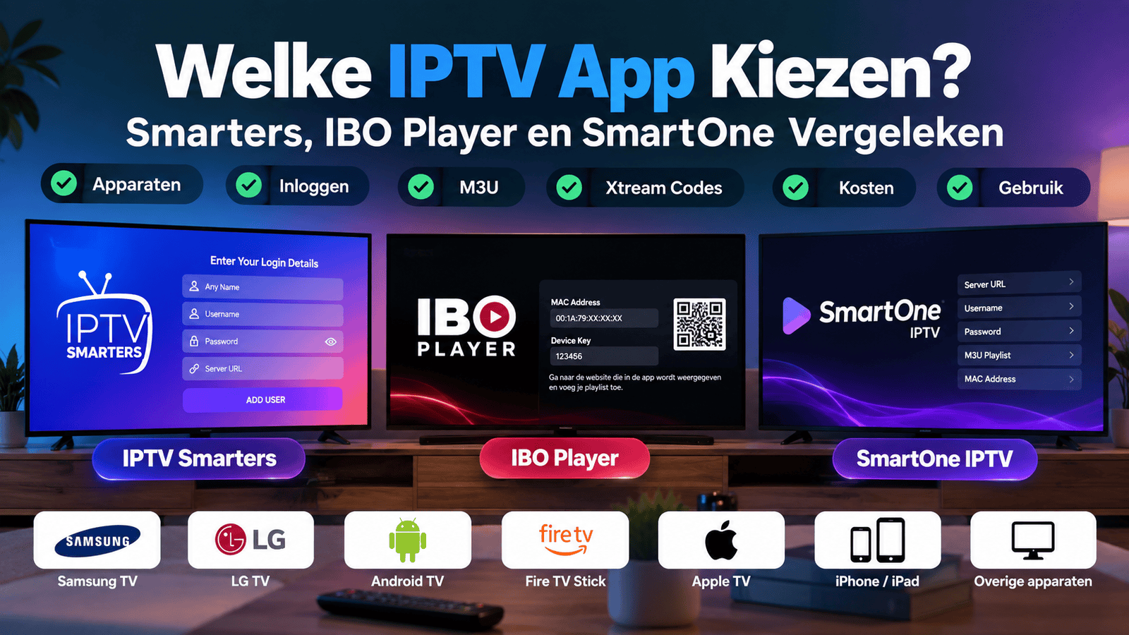 Vergelijking van IPTV Smarters, IBO Player en SmartOne IPTV